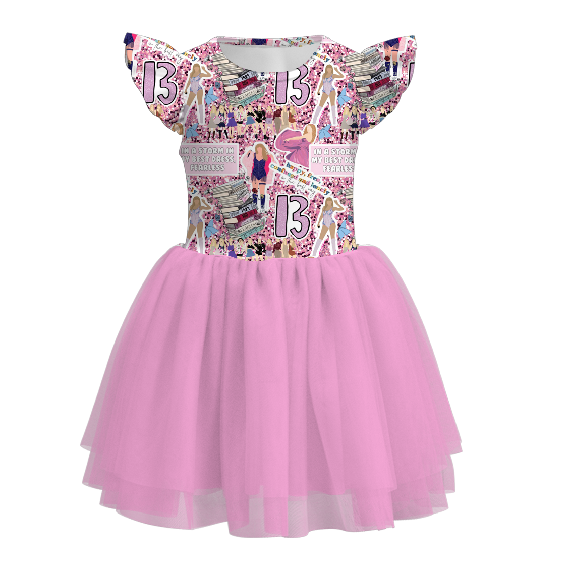 Baby Girls Singer Pink Swiftie Flutter Sleeve Tutu Knee Length Dresses preorder (moq 5)