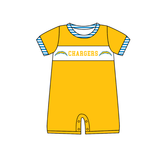Preorder (moq 5)Baby Boys Yellow Short Sleeve Chargers Team Rompers