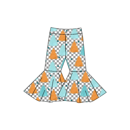 Baby Girls Checkered Christmas Tree Bell Bottom Pants Preorder(moq 5)