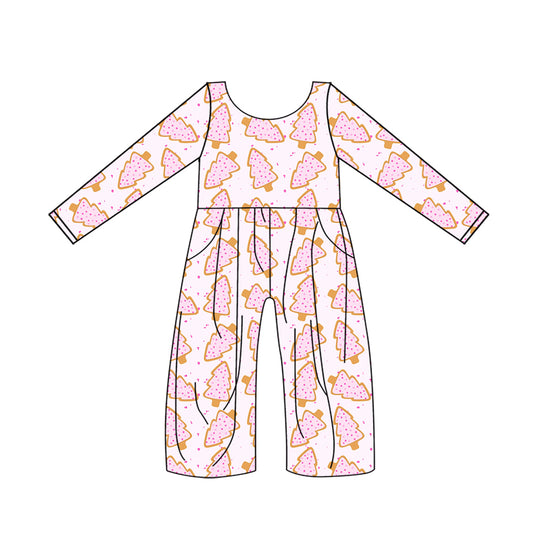 Baby Girls Pink Christmas Tree Short Sleeve Jumpsuits Preorder(moq 5)