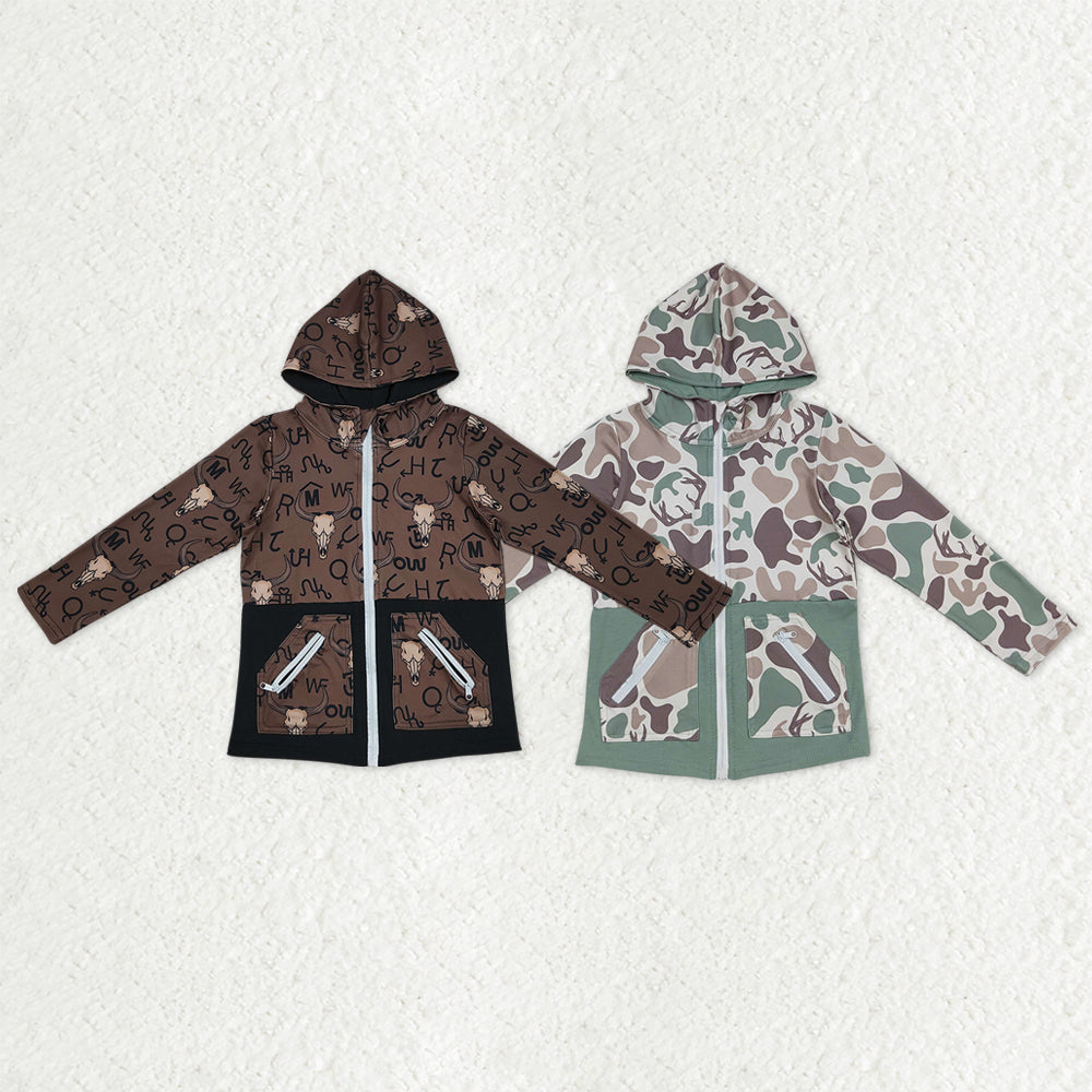 Sibling Baby Boys Bull Skulls Deer Camo Pockets Zipper Hoodies Jackets Tops