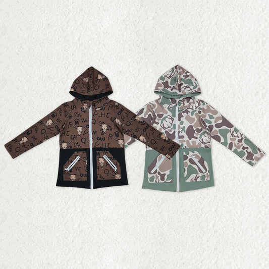 Sibling Baby Boys Bull Skulls Deer Camo Pockets Zipper Hoodies Jackets Tops