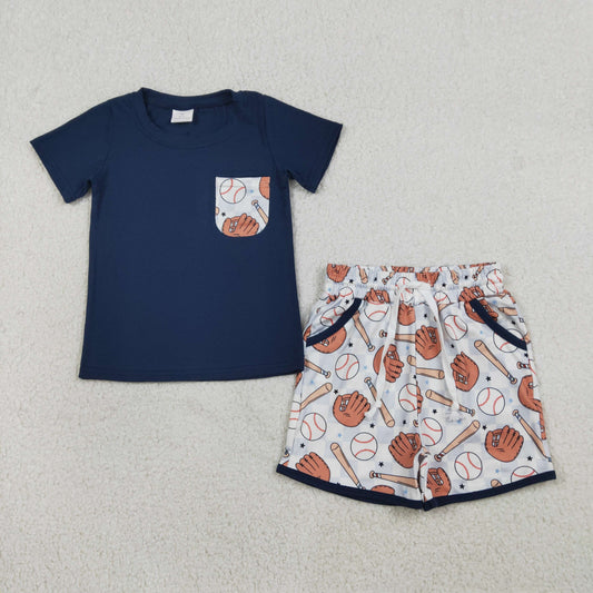Baby Boys Navy Shirts Top Baseballs Pockets Shorts Team Clothes Sets