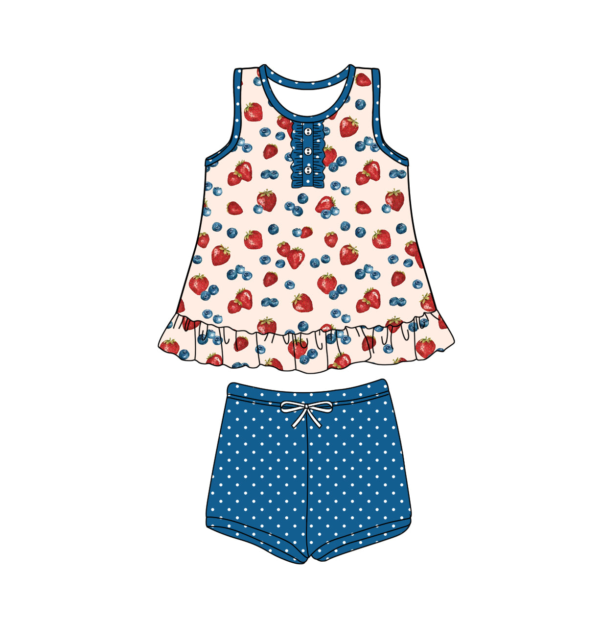 Preorder (moq 5)Baby Girls Fruit Berry Ruffle Tunic Shorts Clothes Sets