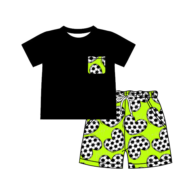 Baby Boys Black Short Sleeve Tee Top Soccer Shorts Clothes Sets Preorder(moq 5)