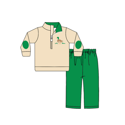 Baby Boys Mallard Duck Print Zip Top Green Pants Hunting Outfits Clothes Sets preorder(MOQ 5)