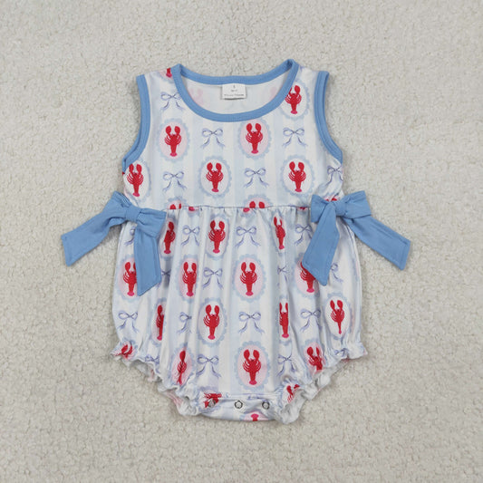 Baby Girls Sleeveless Bows Crayfishes Ruffle Rompers