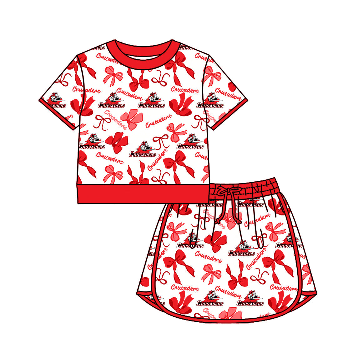 Preorder (moq 5)Baby Girls Bows Crusaders Top Skirt Short Team Clothes Set