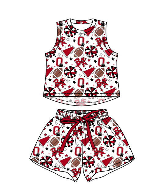 Preorder (moq 5)Baby Girls Sleeveless Footballs Bows Top Short Team Clothes Sets