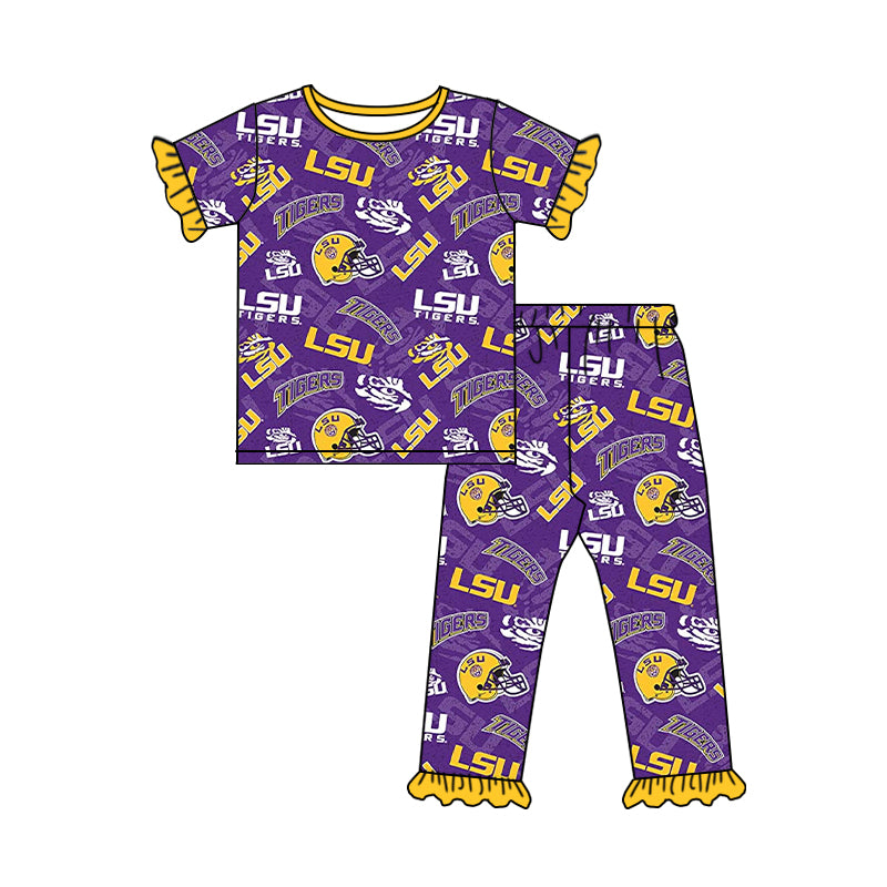 Preorder (moq 5)Baby Girls LSU Team Purple Shirt Top Pants Pajamas Clothes Sets