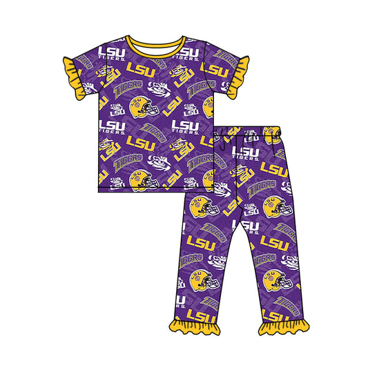 Preorder (moq 5)Baby Girls LSU Team Purple Shirt Top Pants Pajamas Clothes Sets