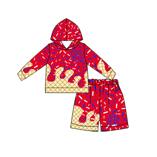 Preorder moq 5 Baby Boys SL Sprinkles Hooded Shirt Top Shorts Outfits Clothes Set
