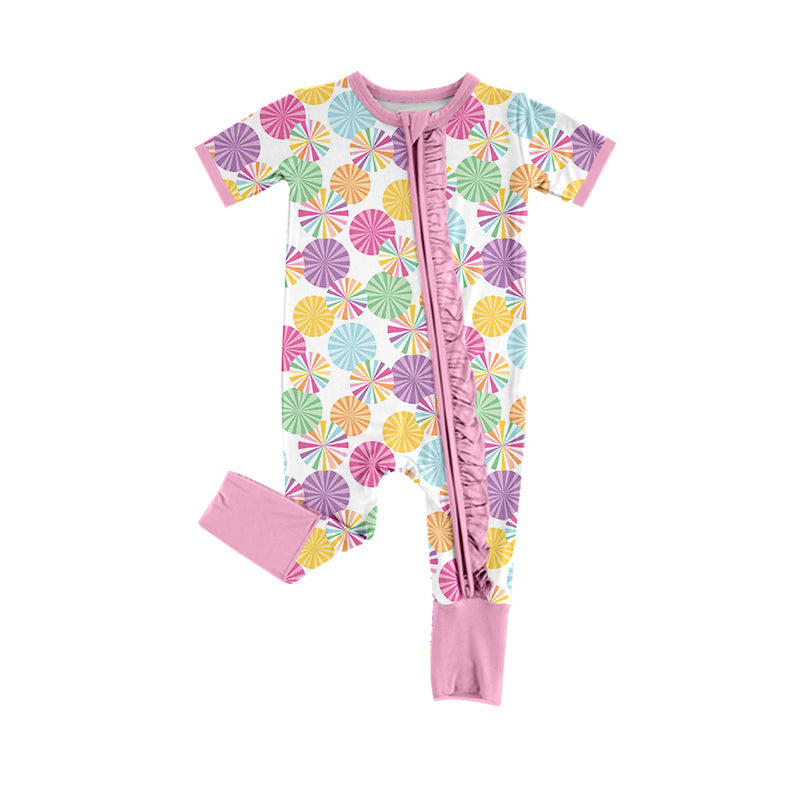 Preorder(moq 5)Baby Infant Girls Colorful Cheer Zip Rompers