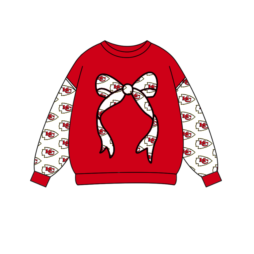Preorder Moq 5 Baby Girls Red Long Sleeve KC Bows Team Tee Shirts Top