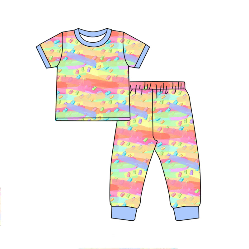 Baby Kids Easter Colorful Rabbits Candy Top Pants Pajamas Clothing Sets preorder(MOQ 5)