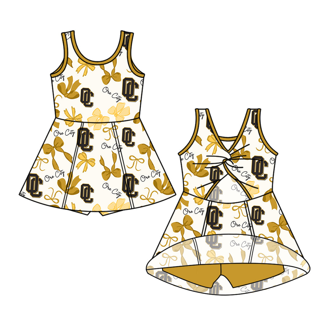 Preorder (moq 5)Baby Girls Sleeveless Ore City Bows Team Shorts Knee Length Dresses