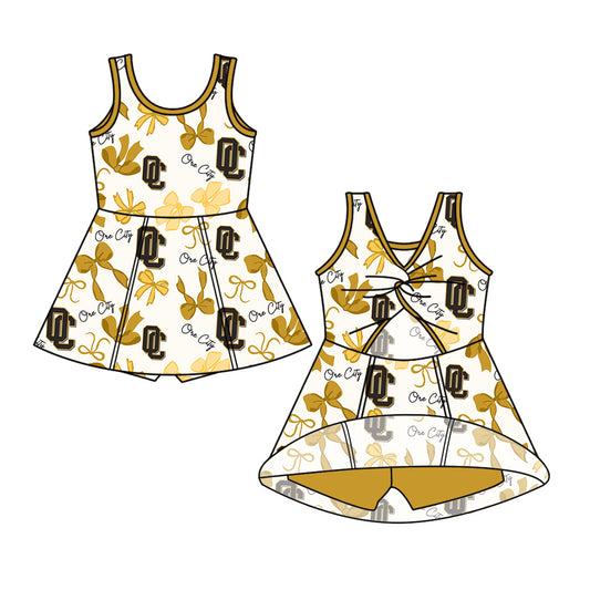 Preorder (moq 5)Baby Girls Sleeveless Ore City Bows Team Shorts Knee Length Dresses