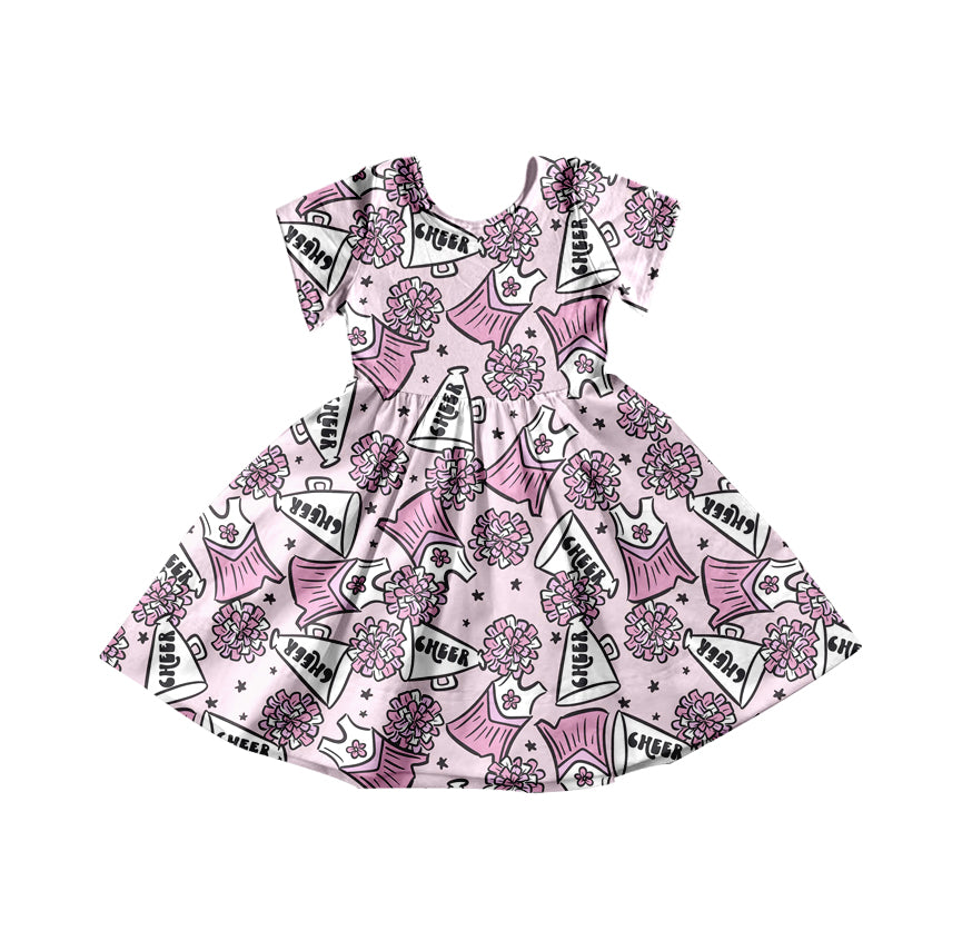 Preorder (moq 5)Baby Girls Cheerleader Pink Short Sleeve Twirl Dresses