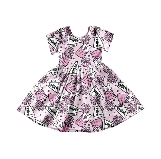 Preorder (moq 5)Baby Girls Cheerleader Pink Short Sleeve Twirl Dresses