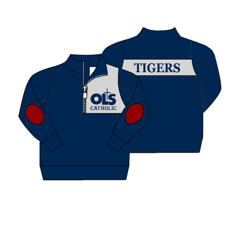 Team Baby Boys Long Sleeve Tigers Blue Zip Pullover Shirt Tops preorder(moq 5)