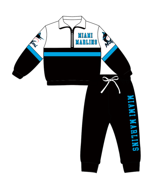 Preorder (moq 5)Baby Boys Miami Marlins Zipper Pullover Jogger Pants Team Clothes Set