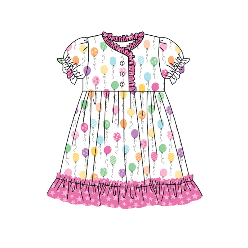 Preorder (moq 5)Baby Girls Balloon Birthday Ruffles Knee Length Dresses