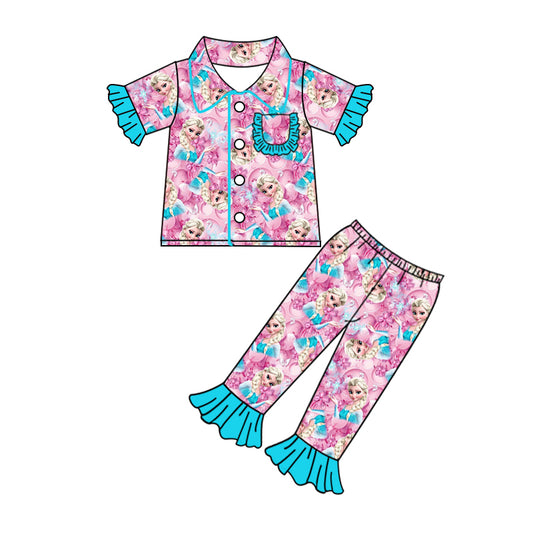 Preorder (moq 5)Baby Girls Sister Princess Pocket Buttons Top Pants Pajamas Clothes Sets