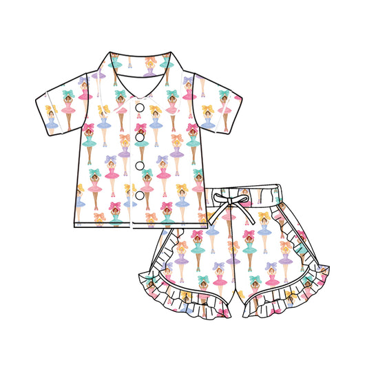 Baby Girls Dance Girl Buttons Top Ruffle Shorts Pajamas Sets preorder(MOQ 5)