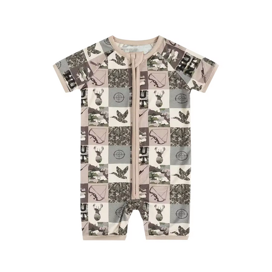 Baby Infant Boys Duck Camo Hunting Short Sleeve Zip Rompers preorder(moq 5)