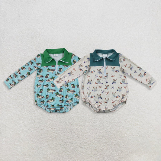 Sibling Baby Boys Long Sleeves Ducks Plaid Hunting Zipper Rompers
