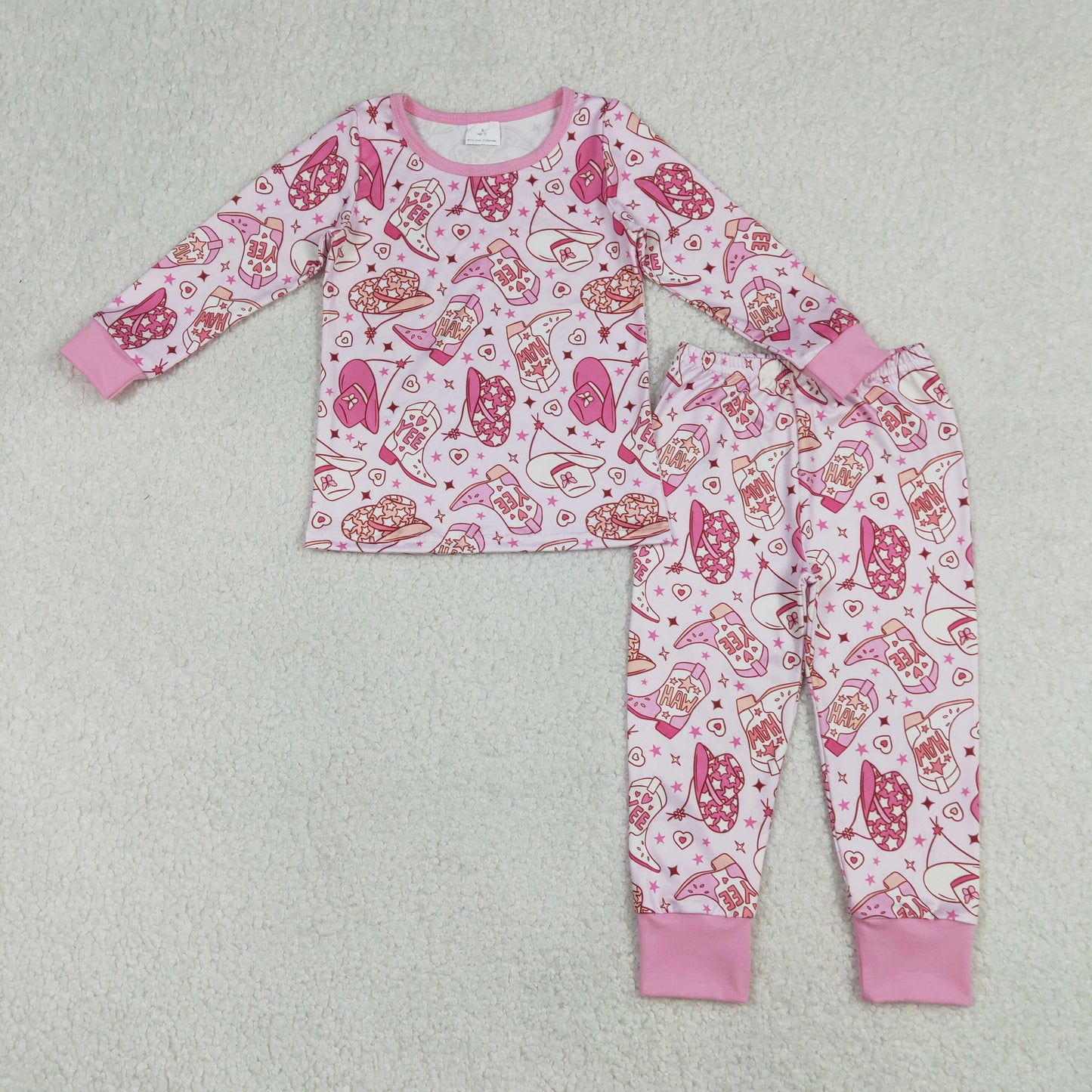 Baby Girls Pink Howdy Boots Hats Top Pants Western Pajamas Sets