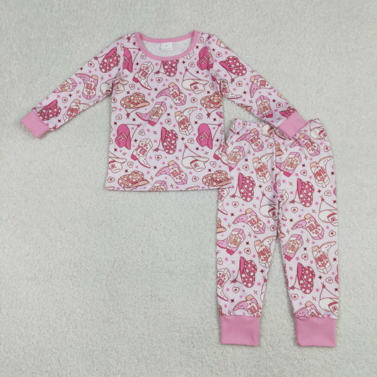 Baby Girls Pink Howdy Boots Hats Top Pants Western Pajamas Sets