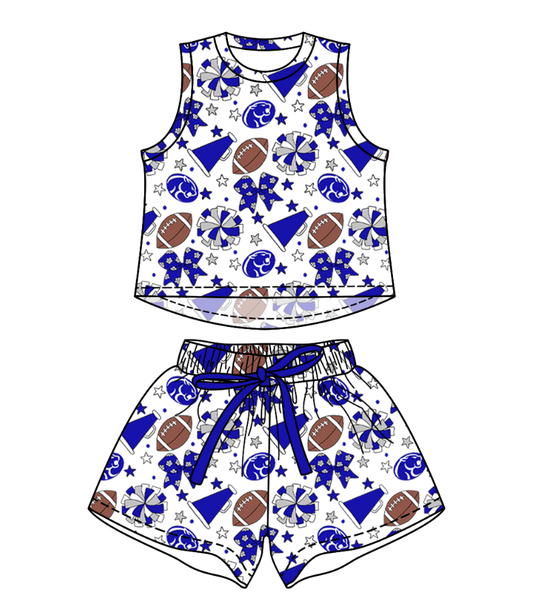 Preorder (moq 5)Baby Girls Sleeveless Footballs Bows Top Short Team Clothes Sets