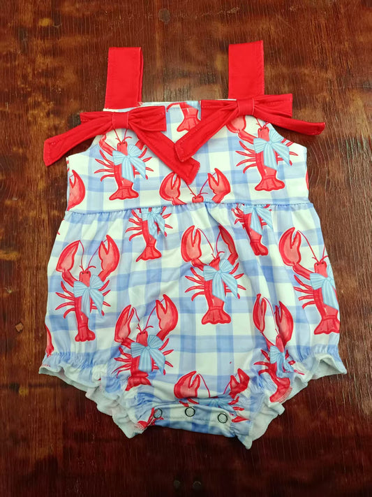 Preorder moq 5 Baby Girls Red Strap Bows Crayfishes Ruffle Rompers