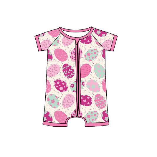 Baby Girls Eggs Pink Easter Short Sleeve Rompers preorder(moq 5)