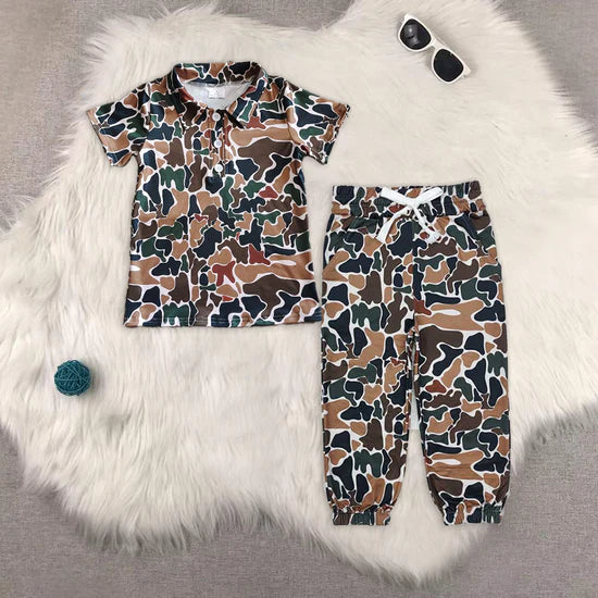 Baby Boys  Brown Camouflage Pullover Top Jogger Pants Outfits