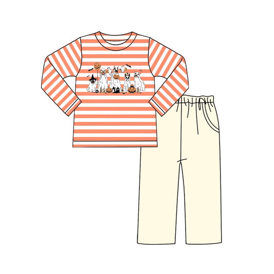 Baby Boys Halloween Dogs Pumpkin Top Pants Clothes Sets Preorder(moq 5)