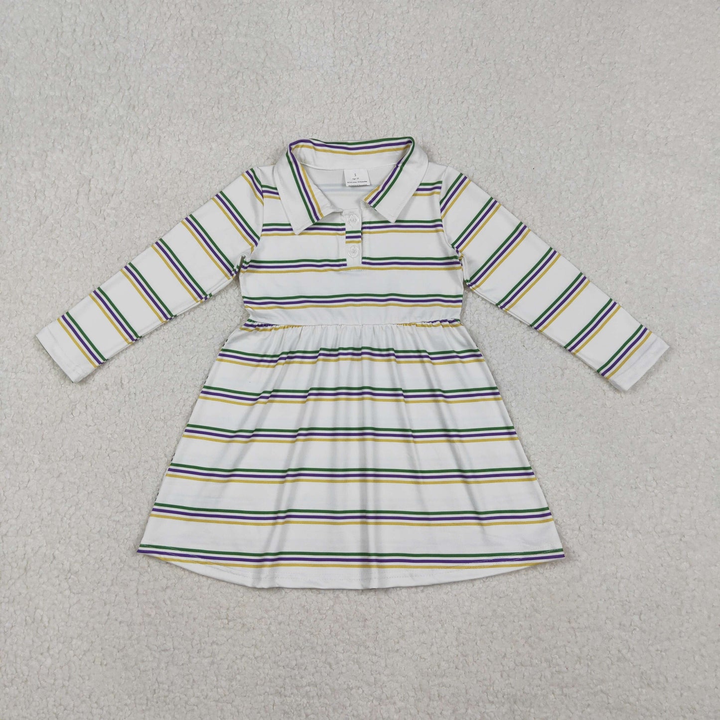 Baby Girls Mardigras Stripes Button Knee Length Dresses