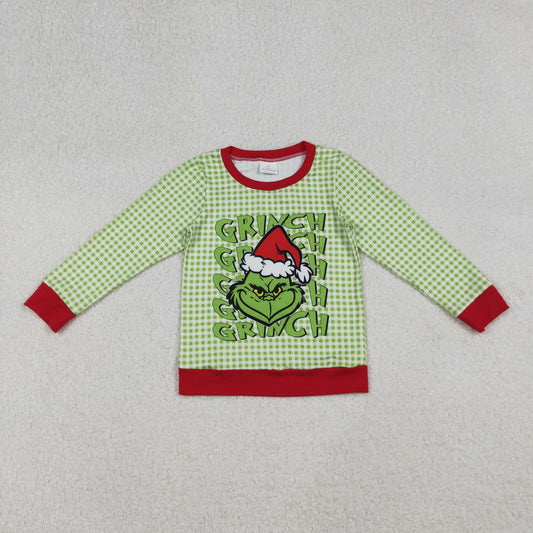 Baby Boys Green Face Plaid Christmas Tee Shirts Top