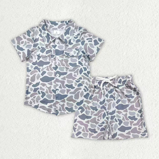 Baby Boys Southern Light Grey Camo Button Pockets Shirts Shorts Clothes Sets