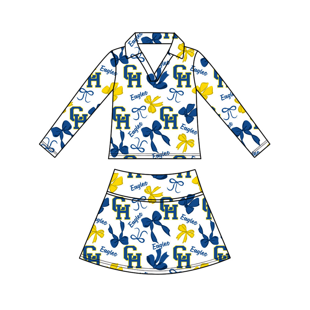 Preorder (moq 5)Baby Girls Bows CH Eagles Top Skirt Short Team Clothes Set