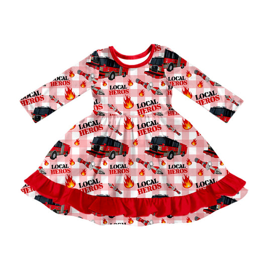 Baby Girls Fire Trucks Ruffle Knee Length Dresses preorder(MOQ 5)