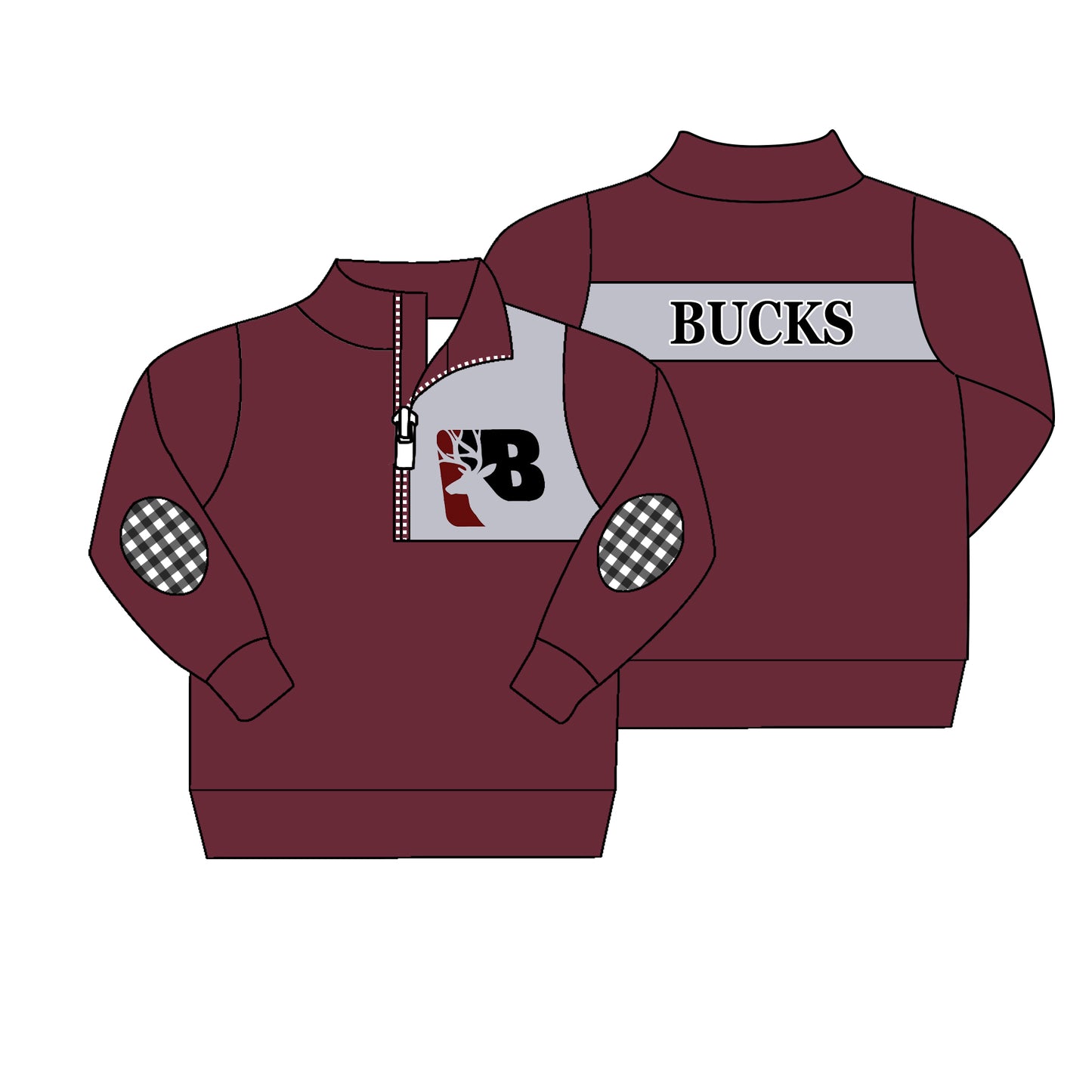 Preorder moq 5 Baby Boys Bucks Team Red Zip Pullovers Tops