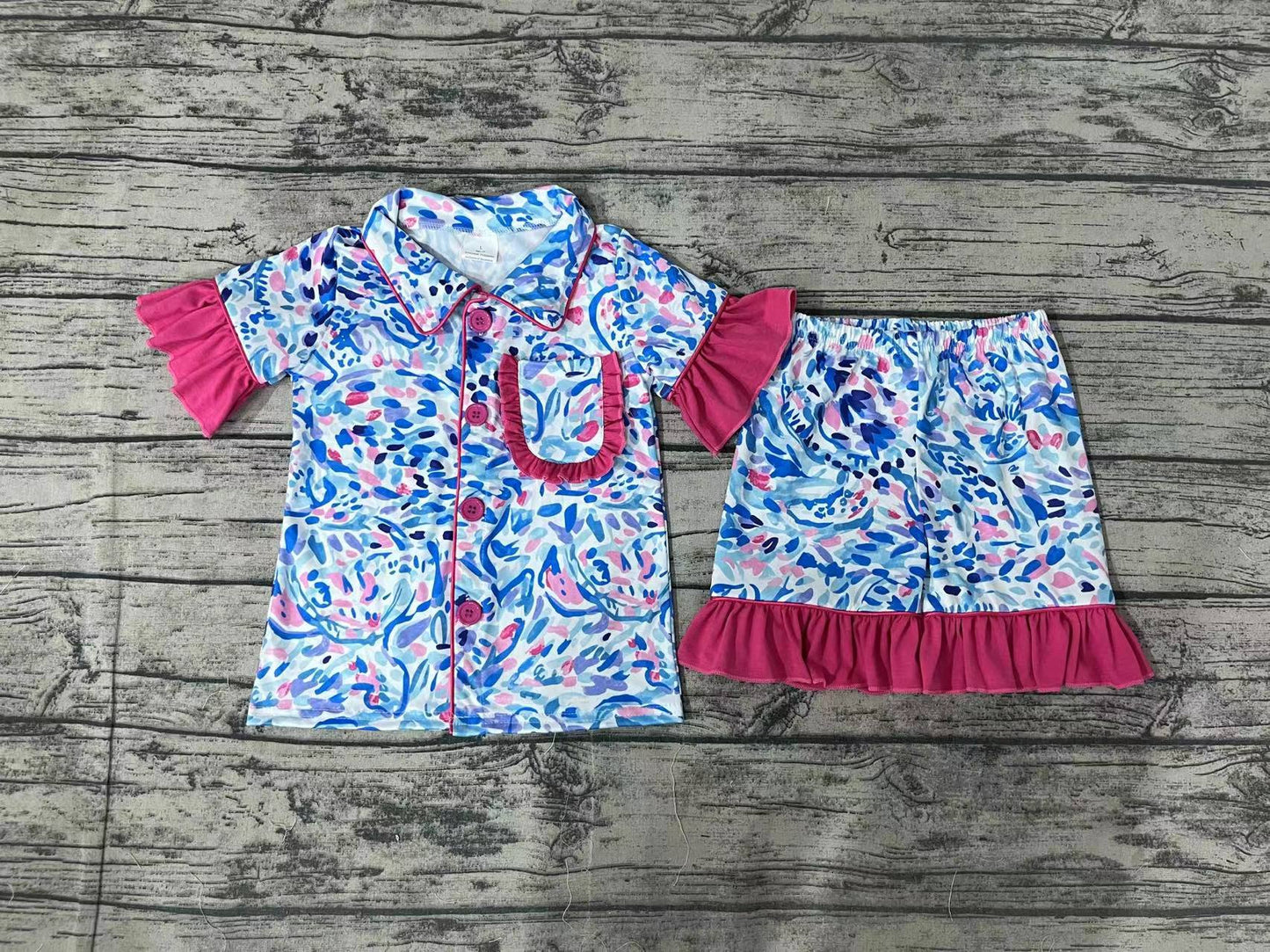 Baby Girls Water Paisley Ruffle Shirt Shorts Pajamas Clothes Sets