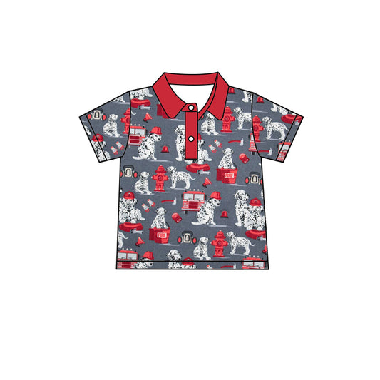 Baby Boys Grey Short Sleeve Top Fire Dogs Buttons Shirts preorder(moq 5)