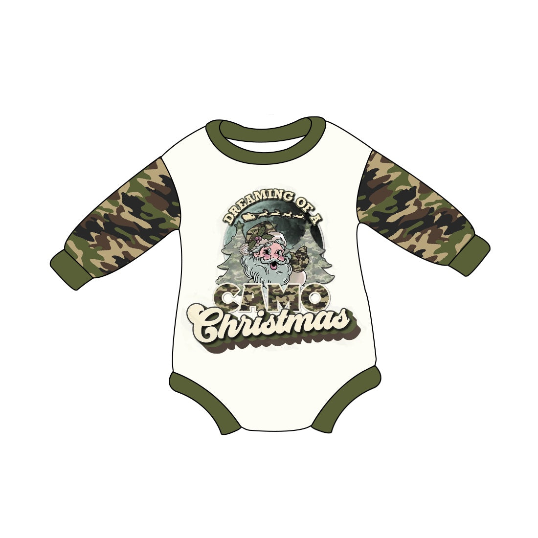 Baby Infant Boys Christmas Green Camo Hunting Santa Rompers preorder(moq 5)