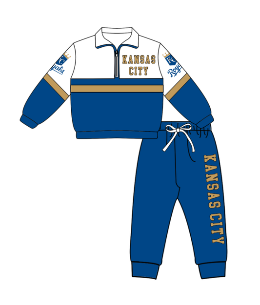 Preorder (moq 5)Baby Boys Kansas City Zipper Pullover Jogger Pants Team Clothes Set