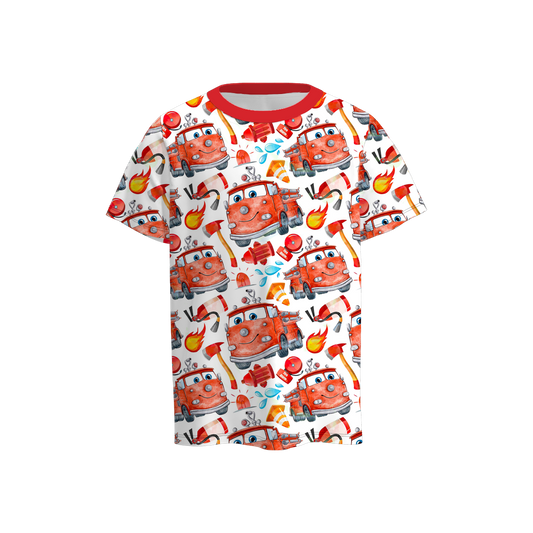 Baby Boys Cars Cartoon Firetruck Tee Shirts Tops Preorder(moq 5)