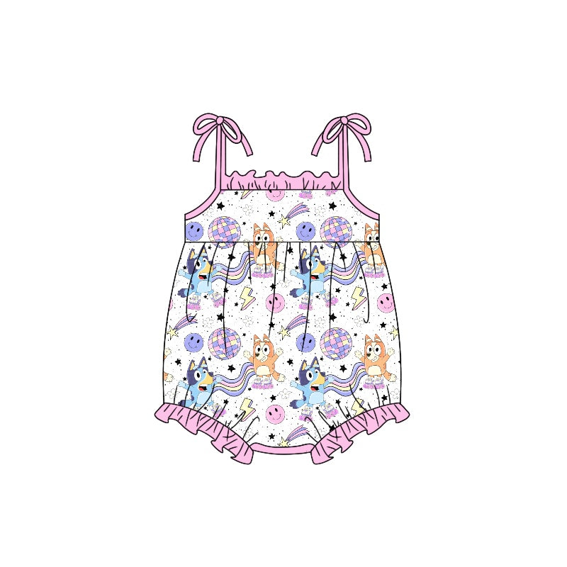 Baby Infant Girls Purple Dog Disco Summer Rompers preorder(moq 5)