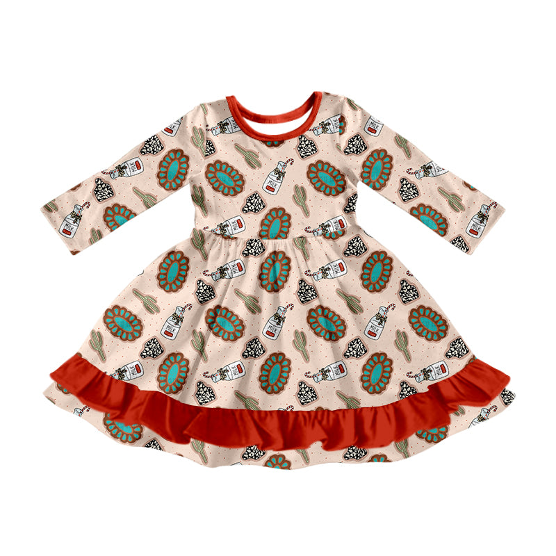 Baby Girls Western Christmas Turquoise Knee Length Dresses preorder(MOQ 5)